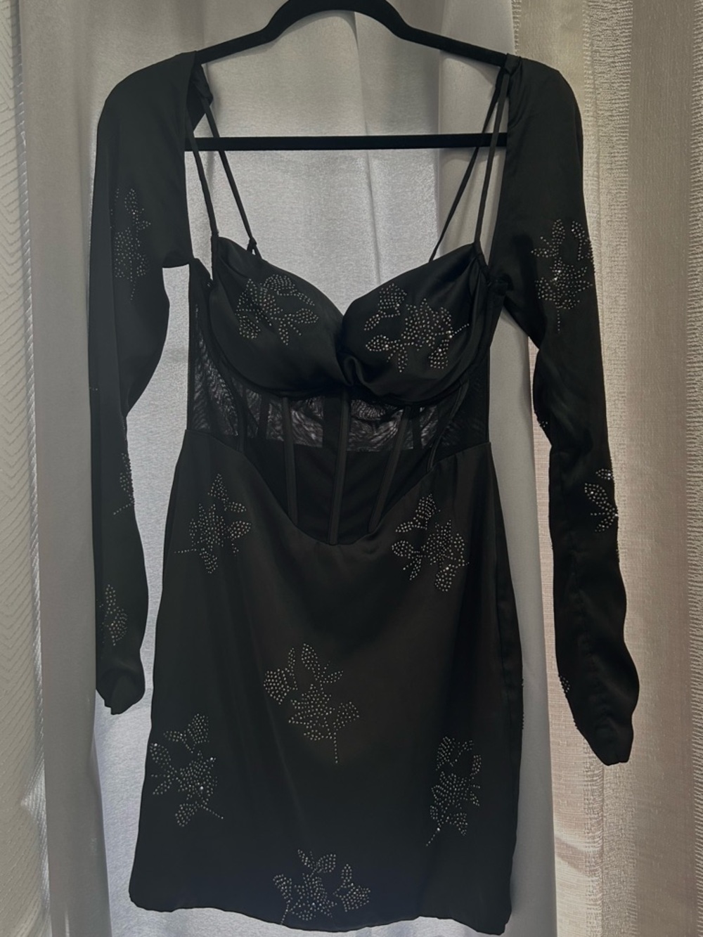 Oh Polly Black Embellished Long-Sleeve Slip Dress
